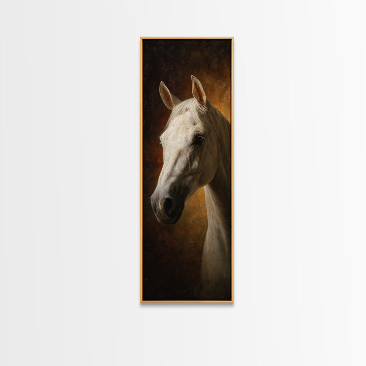 Realistic Horse Portrait Canvas Print, Traditional Art, Dark Art, Living Room Decor, Oil Painting, Classic, Minimalist Decor, TRA-1x3-63