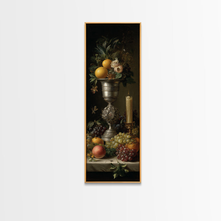 Dutch Fruit and Silver Goblet Still Life Framed Canvas Print, Traditional Art, Japanese Art, Living Room Decor, Classic, TRA-1x3-64