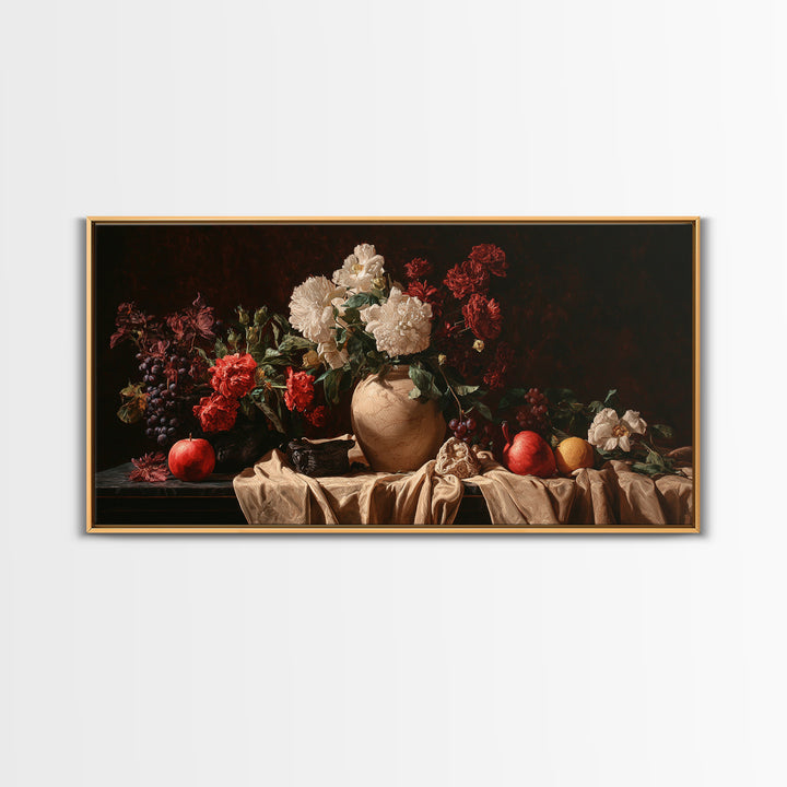 Formal Floral Still Life Canvas Print, Traditional Art, Textured Painting, Living Room Decor, Fine Art, Classic, Art Commission, TRA-2x1-22