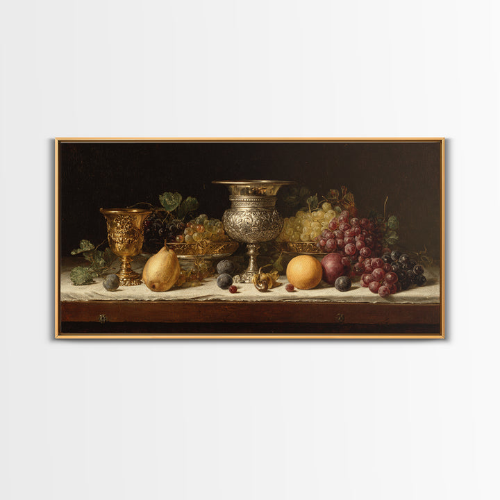 Dutch Fruit and Silver Goblet Still Life Framed Canvas Print, Traditional Art, Minimalist Decor, Living Room Decor, Classic, TRA-2x1-24