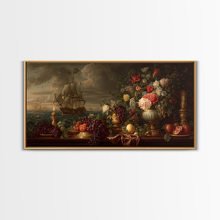 Ship at Sea Framed Canvas Print, Traditional Art, Contemporary Art, Living Room Decor, Fine Art, Classic, Wall Hanging, TRA-2x1-34