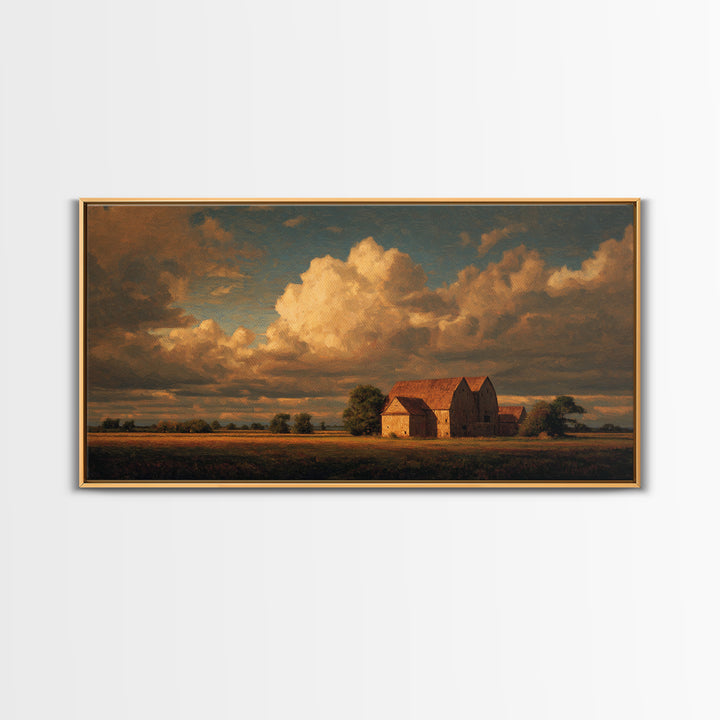 Barn and Farmland Framed Canvas Print, Traditional Art, Digital Art, Living Room Decor, Fine Art, Classic, Custom Art, TRA-2x1-43