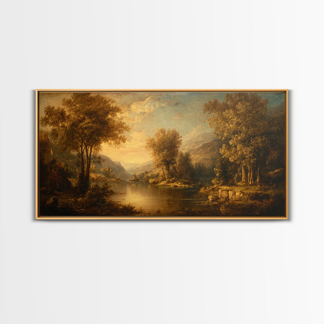 Classic Oil Painted Landscape Framed Canvas Print, Traditional Art, Artwork, Living Room Decor, Oil Painting, Classic, TRA-2x1-45