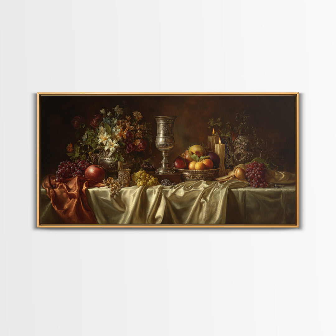 Dutch Fruit and Silver Goblet Still Life Canvas Print, Traditional Art, Wall Decor, Living Room Decor, Fine Art, Classic, TRA-2x1-48