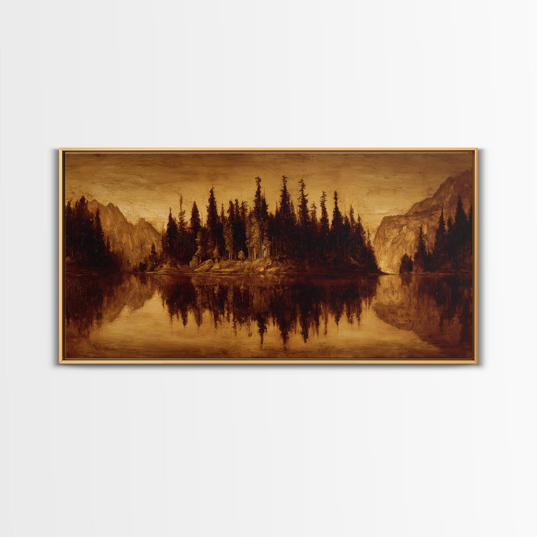 Mountain Lake with Pine Forest Reflection Canvas Print, Traditional Art, Digital Print, Living Room Decor, Fine Art, Classic, TRA-2x1-53
