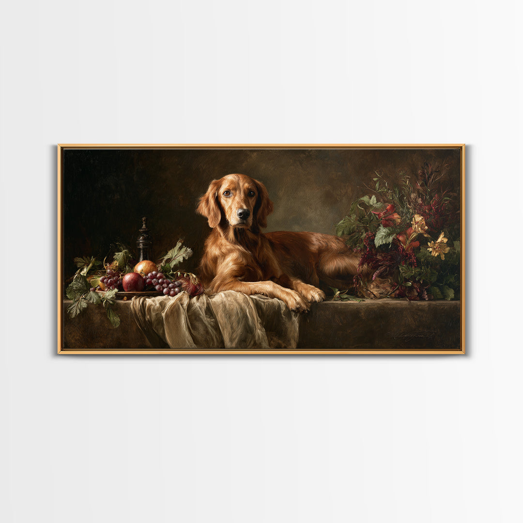 Hunting Dog Portrait Framed Canvas Print, Traditional Art, Decor, Living Room Decor, Fine Art, Classic, Japanese Art, TRA-2x1-56