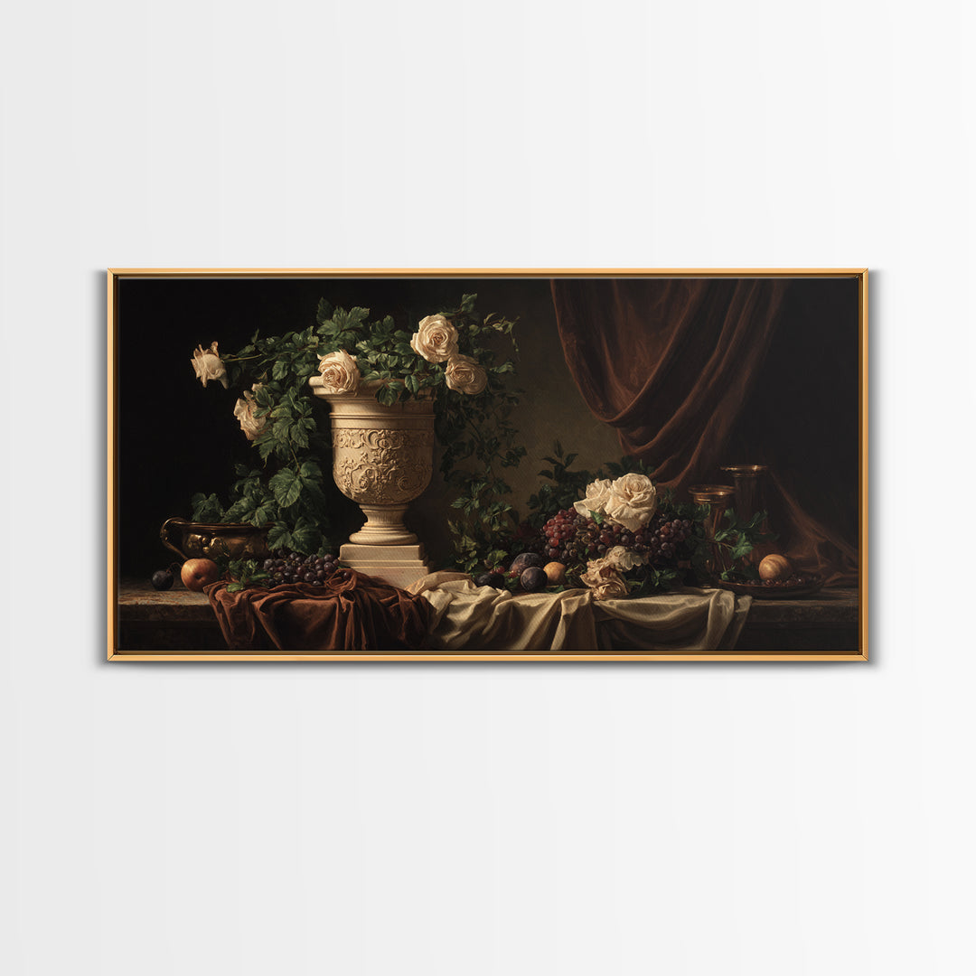 Garden Urn with Roses and Ivy Canvas Print, Traditional Art, Canvas, Living Room Decor, Watercolor Art, Classic, Furry Art, TRA-2x1-68