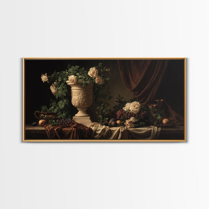 Garden Urn with Roses and Ivy Canvas Print, Traditional Art, Canvas, Living Room Decor, Watercolor Art, Classic, Furry Art, TRA-2x1-68