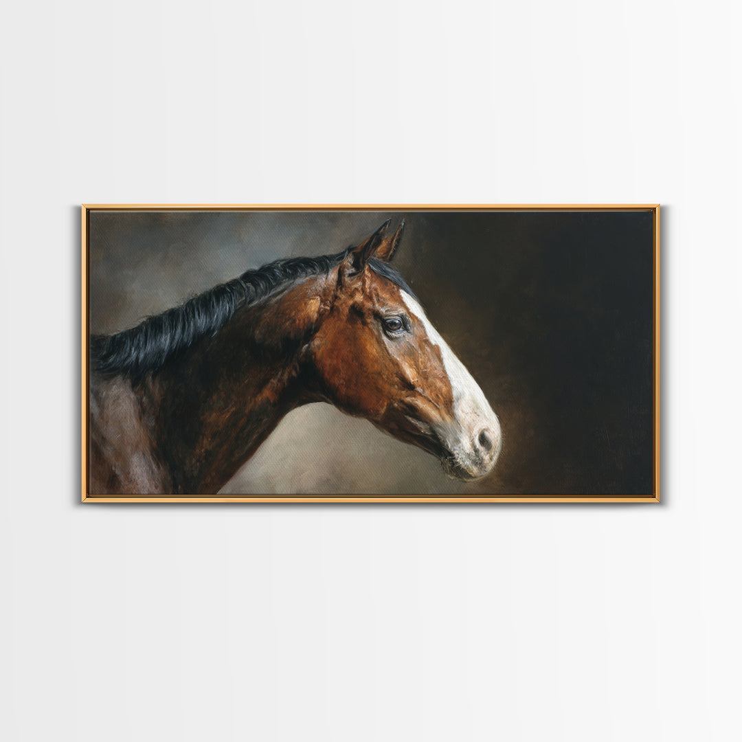 Realistic Horse Portrait Canvas Print, Traditional Art, Landscape, Living Room Decor, Fine Art, Classic, Textured Painting, TRA-2x1-71