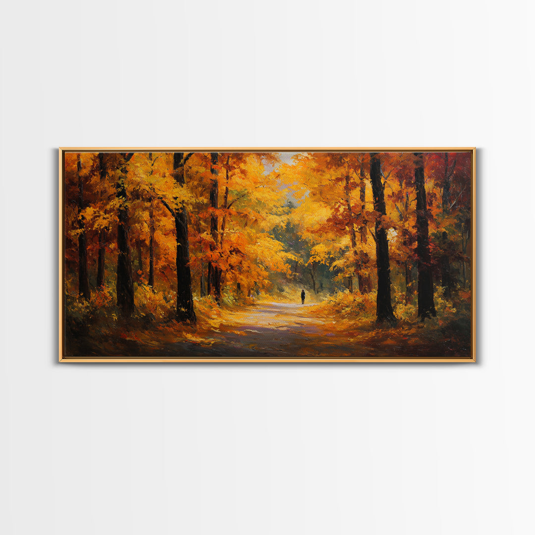 Autumn Forest Road Framed Canvas Print, Traditional Art, Japanese Art, Living Room Decor, Fine Art, Classic, Gallery Decor, TRA-2x1-84