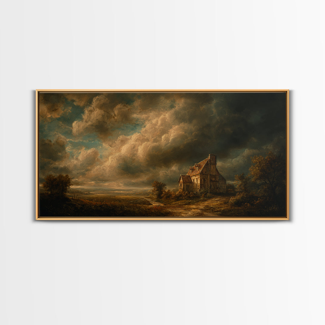 Barn and Farmland Framed Canvas Print, Traditional Art, Boho, Living Room Decor, Classic, Indian Wall Art, Japanese Decor, TRA-2x1-91