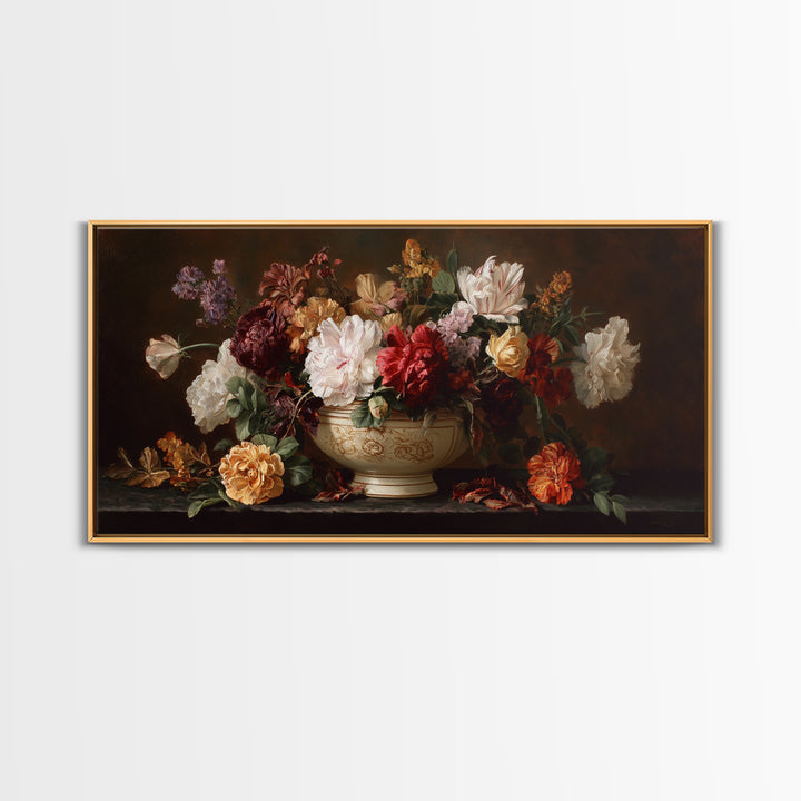 Formal Floral Still Life Canvas Print, Traditional Art, Digital Art, Living Room Decor, Oil Painting, Classic, Custom Art, TRA-2x1-94