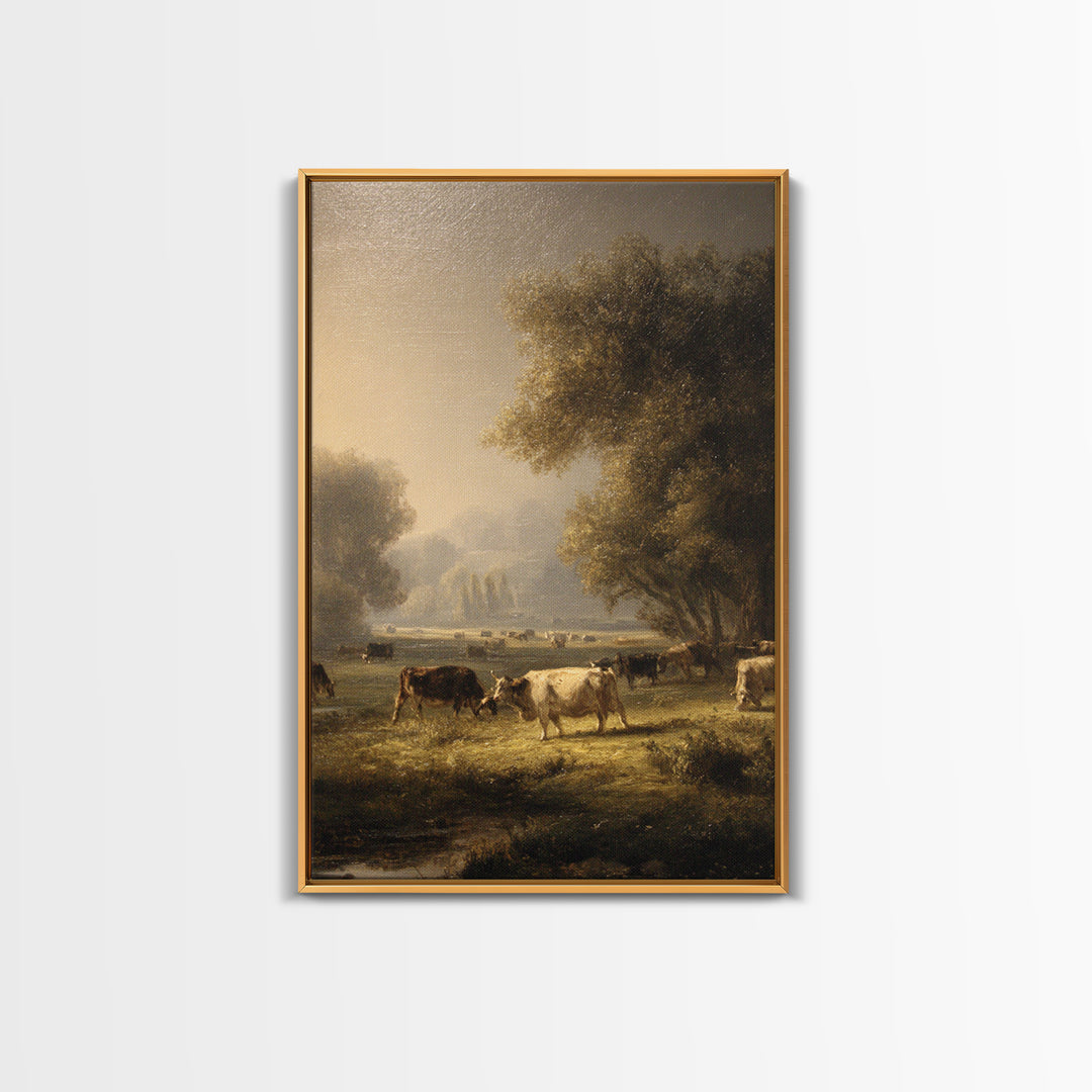 Pastoral Countryside with Cows in Field Canvas Print, Traditional Art, Minimalist Decor, Living Room Decor, Fine Art, Classic, TRA-2x3-15