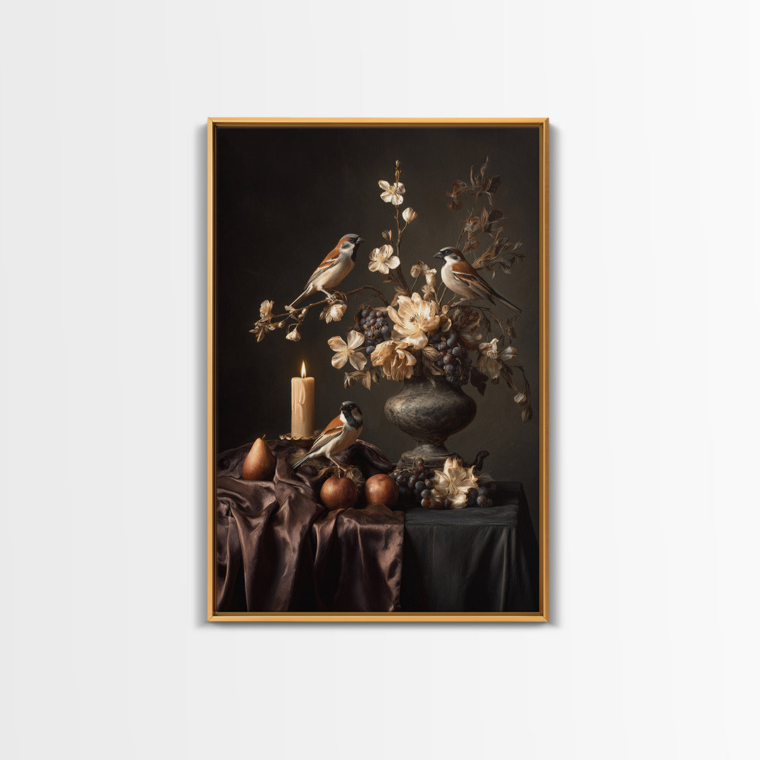 Bird Study on a Flowering Branch Framed Canvas Print, Traditional Art, Home Decor, Living Room Decor, Fine Art, Classic, TRA-2x3-18