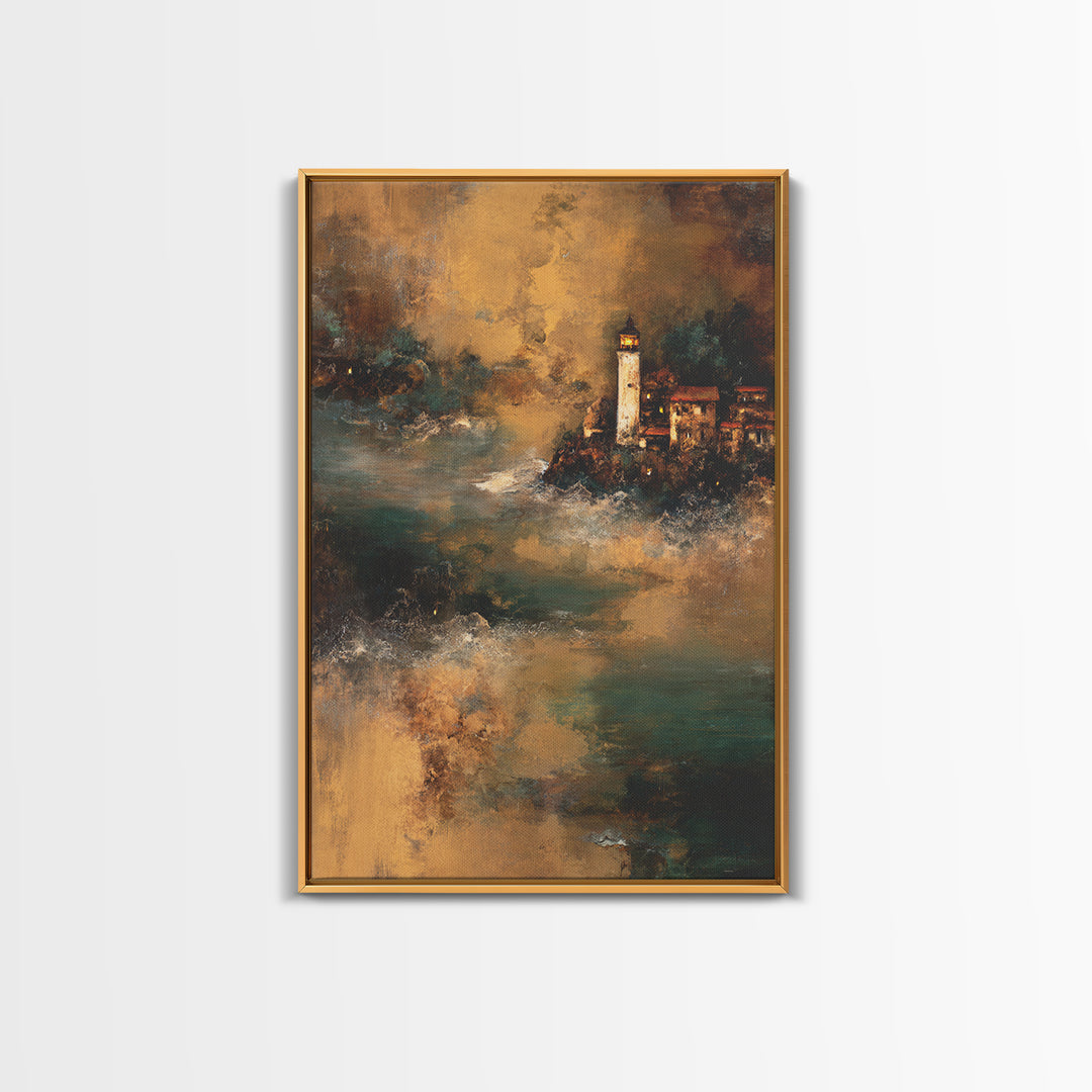 Lighthouse with Crashing Waves Canvas Print, Traditional Art, Canvas, Living Room Decor, Watercolor Art, Classic, Furry Art, TRA-2x3-29