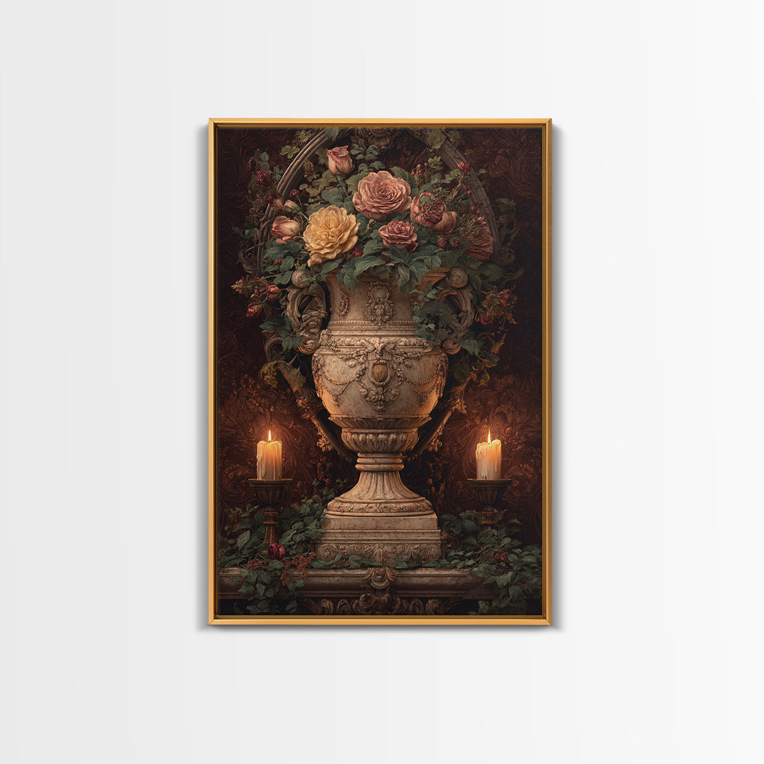 Garden Urn with Roses and Ivy Canvas Print, Traditional Art, Statement Artwork, Living Room Decor, Fine Art, Classic, TRA-2x3-32
