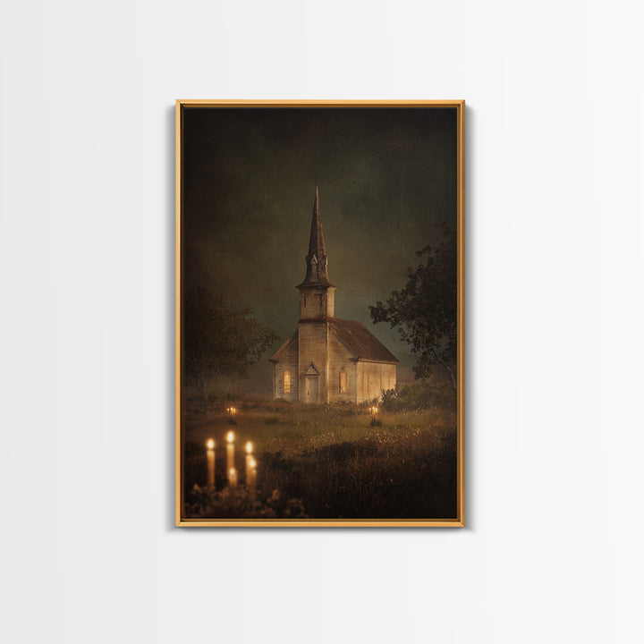 Church Steeple Across Rural Meadow Canvas Print, Traditional Art, Artwork, Living Room Decor, Oil Painting, Classic, TRA-2x3-45