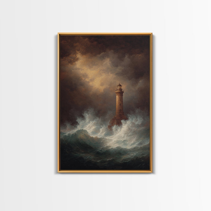 Lighthouse with Crashing Waves Canvas Print, Traditional Art, Canvas, Living Room Decor, Watercolor Art, Classic, Furry Art, TRA-2x3-5