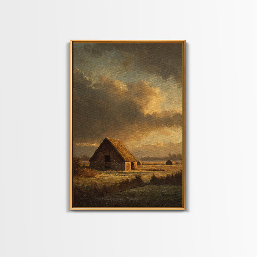 Barn and Farmland Canvas Print, Traditional Art, Original Art, Living Room Decor, Fine Art, Classic, Landscape, Indian Art, TRA-2x3-79