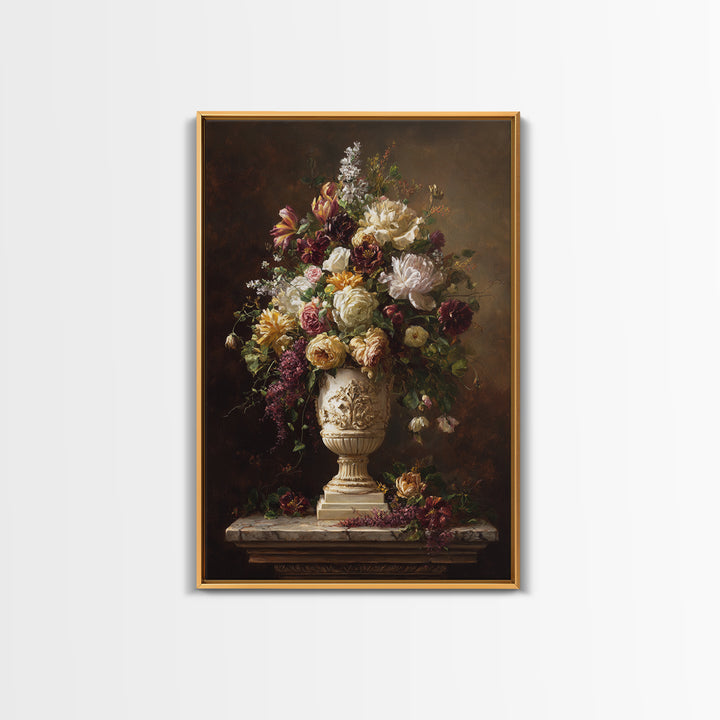 Formal Floral Still Life Canvas Print, Traditional Art, Boho, Living Room Decor, Classic, Indian Wall Art, Japanese Decor, TRA-2x3-82