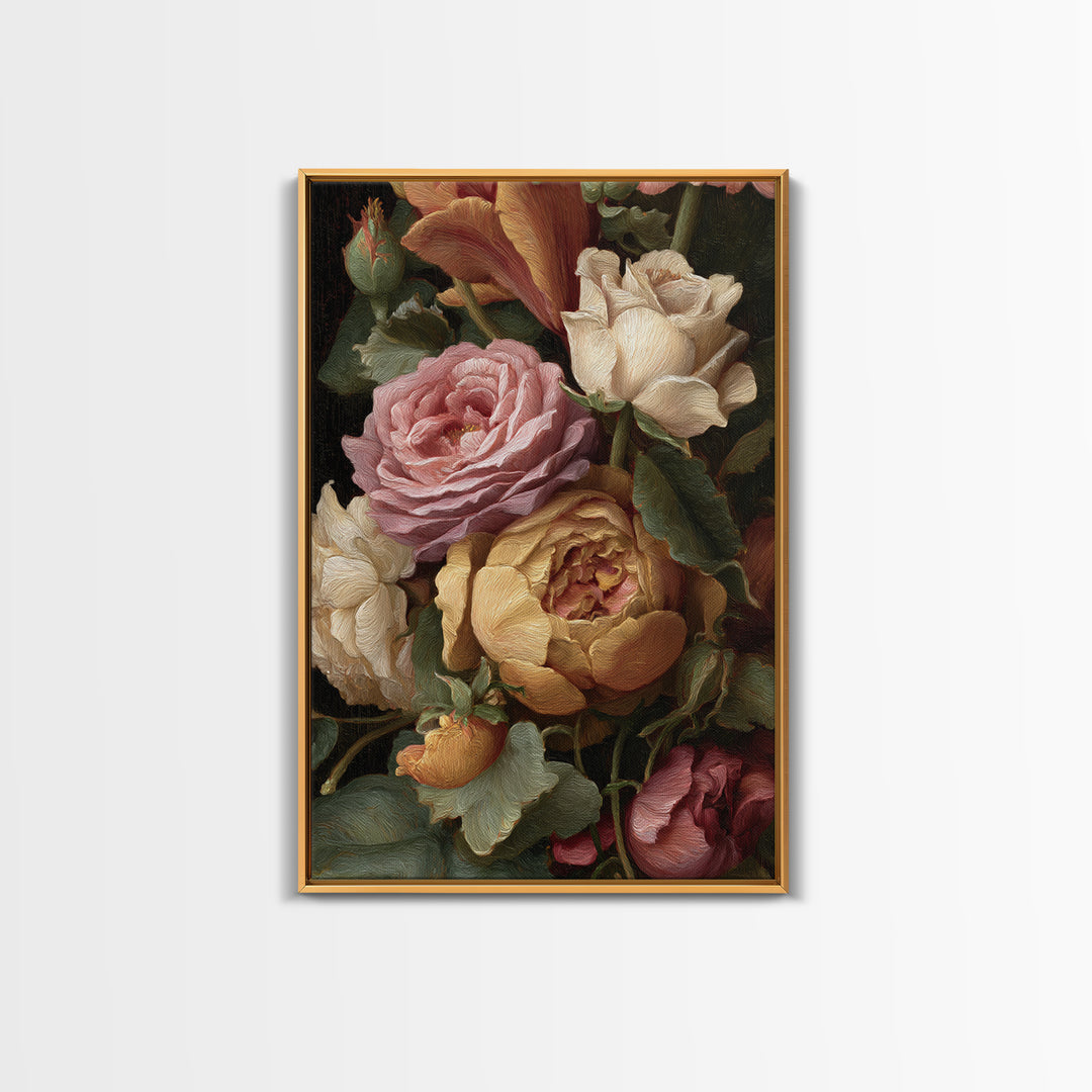 Botanical Watercolor Study of Roses Canvas Print, Traditional Art, Wall Hanging, Living Room Decor, Fine Art, Classic, TRA-2x3-86