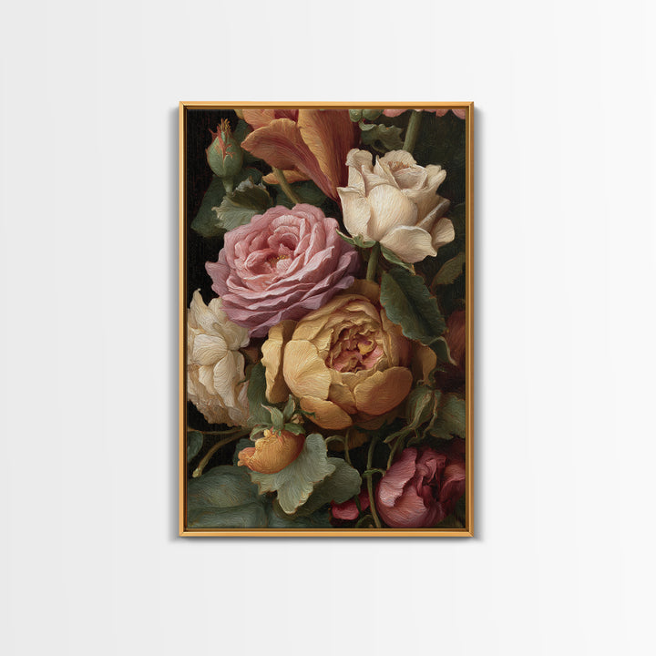 Botanical Watercolor Study of Roses Canvas Print, Traditional Art, Wall Hanging, Living Room Decor, Fine Art, Classic, TRA-2x3-86