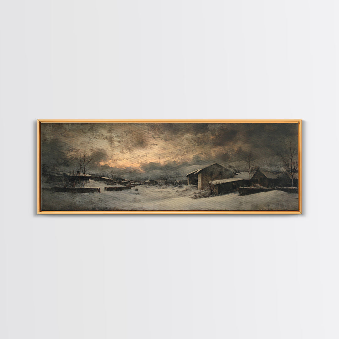 Snowy Village Landscape at Twilight Canvas Print, Traditional Art, Pokemon Poster, Living Room Decor, Watercolor Art, Classic, TRA-3x1-11