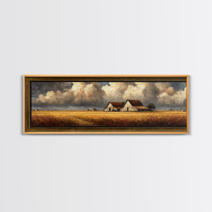 Barn and Farmland Framed Canvas Print, Traditional Art, Gallery Decor, Living Room Decor, Fine Art, Classic, Wall Art, TRA-3x1-15