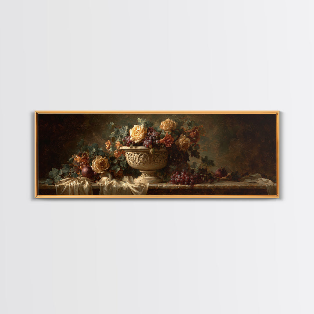 Garden Urn with Roses and Ivy Canvas Print, Traditional Art, Custom Art, Living Room Decor, Fine Art, Classic, Modern Decor, TRA-3x1-16