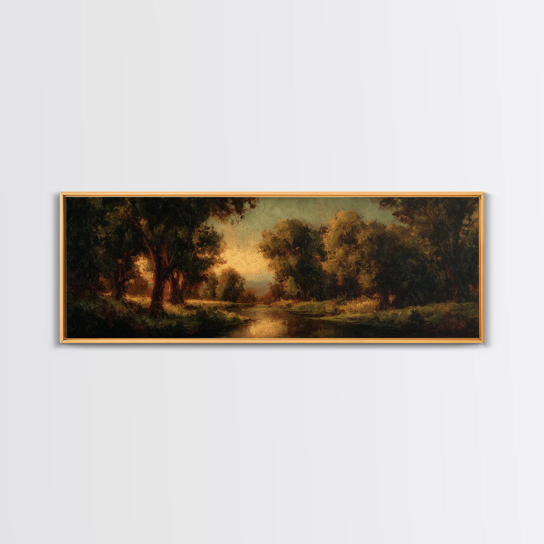 Classic Oil Painted Landscape Framed Canvas Print, Traditional Art, Japanese Decor, Living Room Decor, Fine Art, Classic, TRA-3x1-17