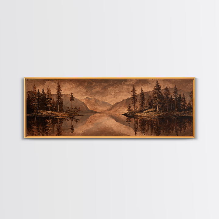 Mountain Lake with Pine Forest Reflection Canvas Print, Traditional Art, Landscape, Living Room Decor, Fine Art, Classic, TRA-3x1-25