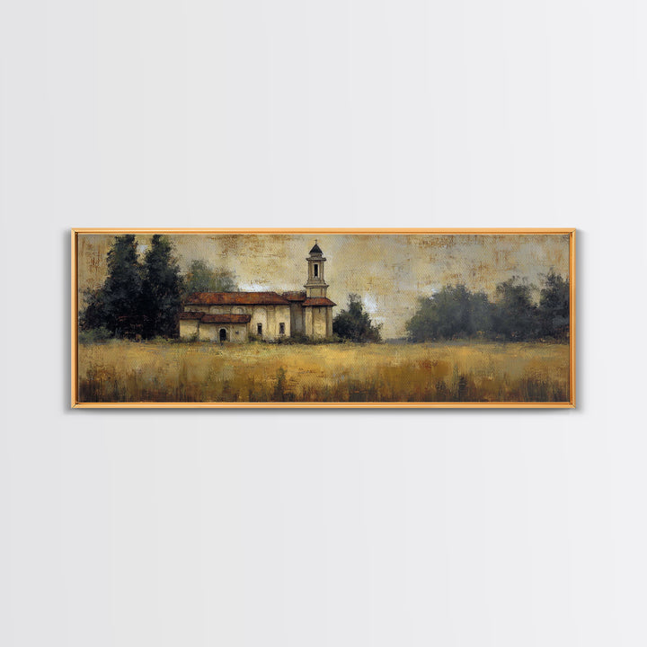 Church Steeple Across Rural Meadow Canvas Print, Traditional Art, Furry Art, Living Room Decor, Classic, Fine Art Print, TRA-3x1-29