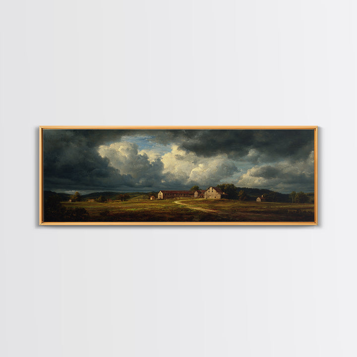 Barn and Farmland Framed Canvas Print, Traditional Art, Boho, Living Room Decor, Classic, Indian Wall Art, Japanese Decor, TRA-3x1-87