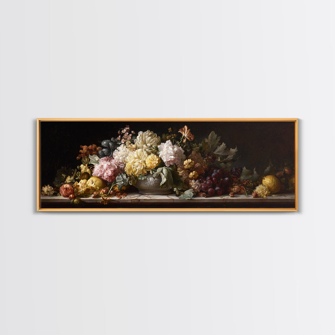Formal Floral Still Life Framed Canvas Print, Traditional Art, Indian Decor, Living Room Decor, Fine Art, Classic, Luxury Decor, TRA-3x1-90