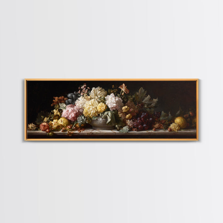Formal Floral Still Life Framed Canvas Print, Traditional Art, Indian Decor, Living Room Decor, Fine Art, Classic, Luxury Decor, TRA-3x1-90