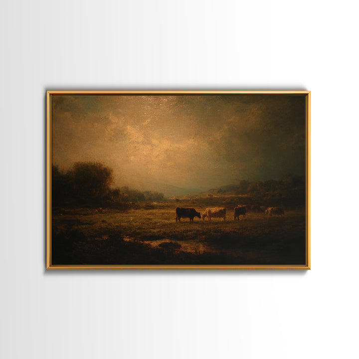 Pastoral Countryside with Cows in Field Canvas Print, Traditional Art, Modern Decor, Living Room Decor, Fine Art, Classic, TRA-3x2-11