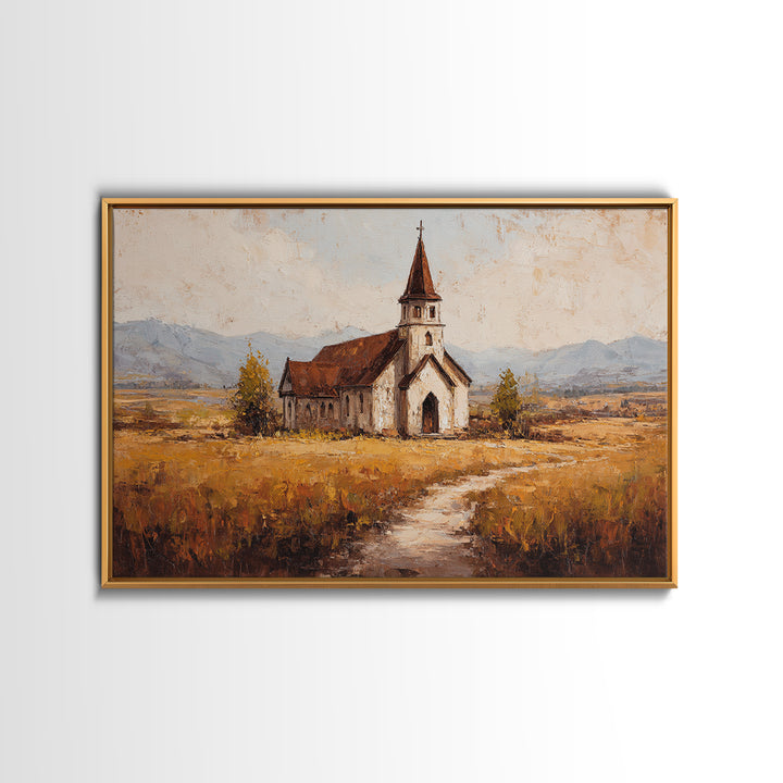 Church Steeple Across Rural Meadow Canvas Print, Traditional Art, Japanese Decor, Living Room Decor, Fine Art, Classic, TRA-3x2-17