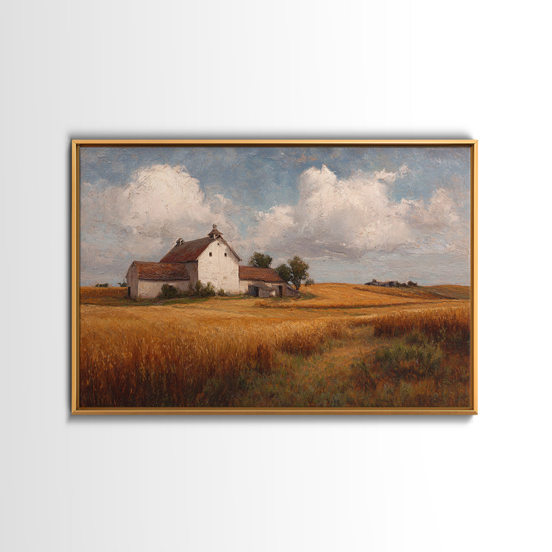 Barn and Farmland Framed Canvas Print, Traditional Art, Gallery Decor, Living Room Decor, Fine Art, Classic, Wall Art, TRA-3x2-27