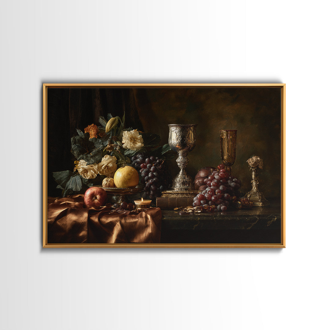 Dutch Fruit and Silver Goblet Still Life Canvas Print, Traditional Art, Indian Art, Living Room Decor, Fine Art, Classic, TRA-3x2-32