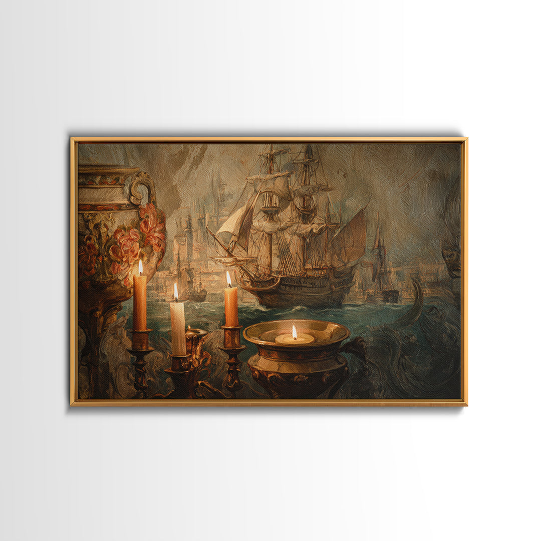Ship at Sea Canvas Print, Traditional Art, Canvas Print, Living Room Decor, Fine Art, Classic, Neutral Decor, Modern Decor, TRA-3x2-42