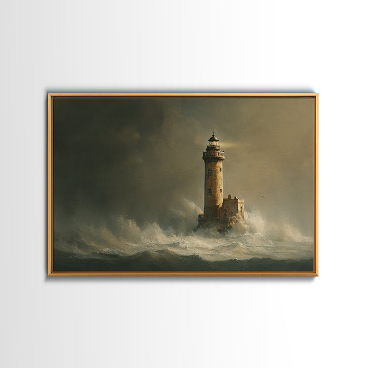Lighthouse with Crashing Waves Canvas Print, Traditional Art, Neutral Decor, Living Room Decor, Fine Art, Classic, Home Decor, TRA-3x2-49