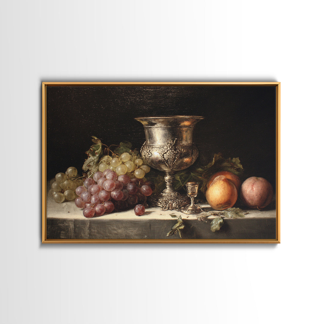 Dutch Fruit and Silver Goblet Still Life Canvas Print, Traditional Art, Room Decor, Living Room Decor, Fine Art, Classic, TRA-3x2-56