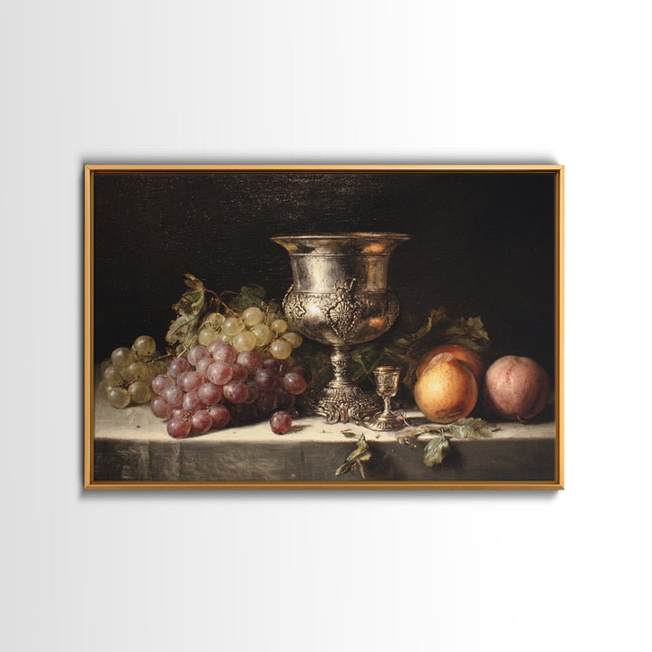 Dutch Fruit and Silver Goblet Still Life Canvas Print, Traditional Art, Room Decor, Living Room Decor, Fine Art, Classic, TRA-3x2-56
