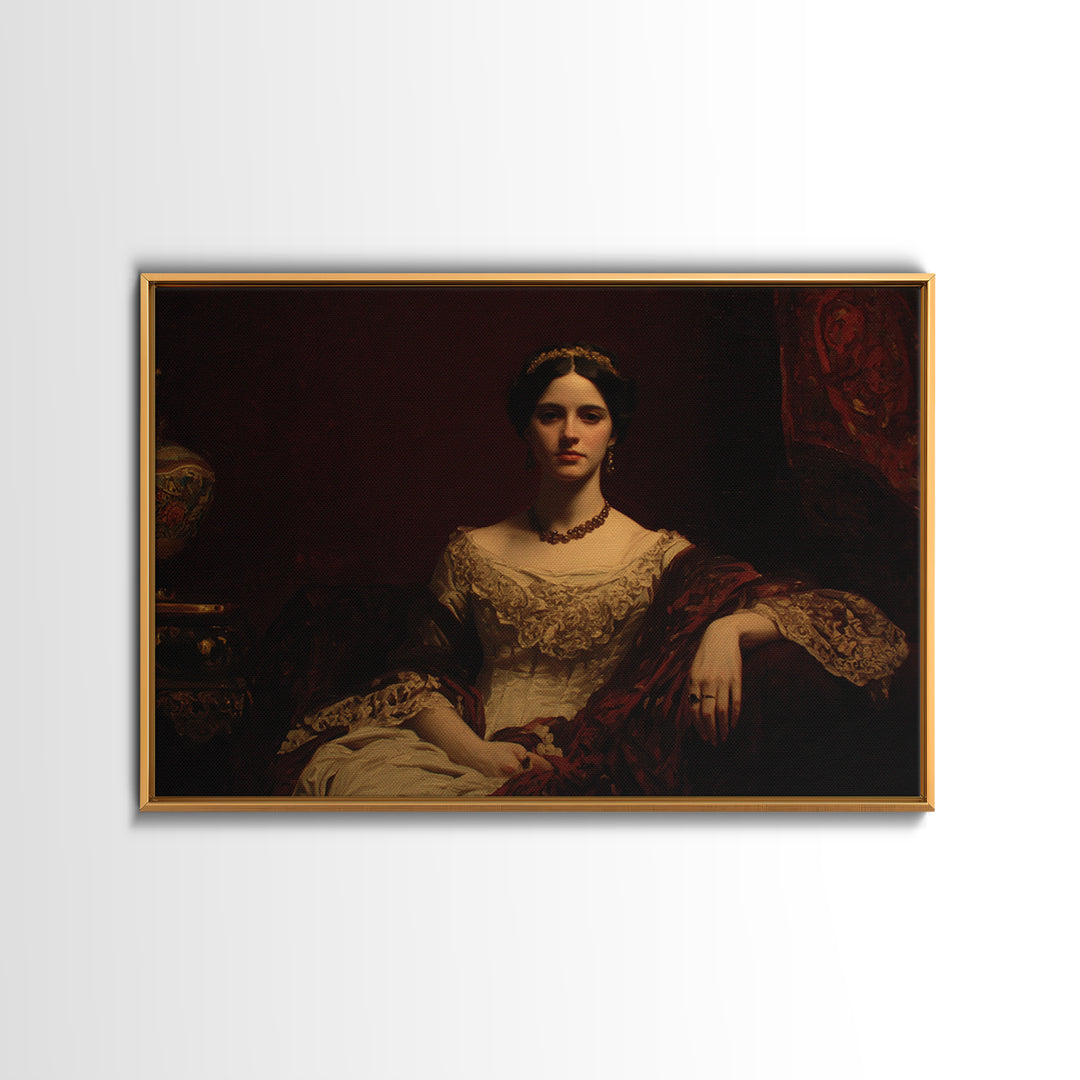 Classical Portrait with Dignified Lighting Framed Canvas Print, Traditional Art, Textured Painting, Living Room Decor, Classic, TRA-3x2-60