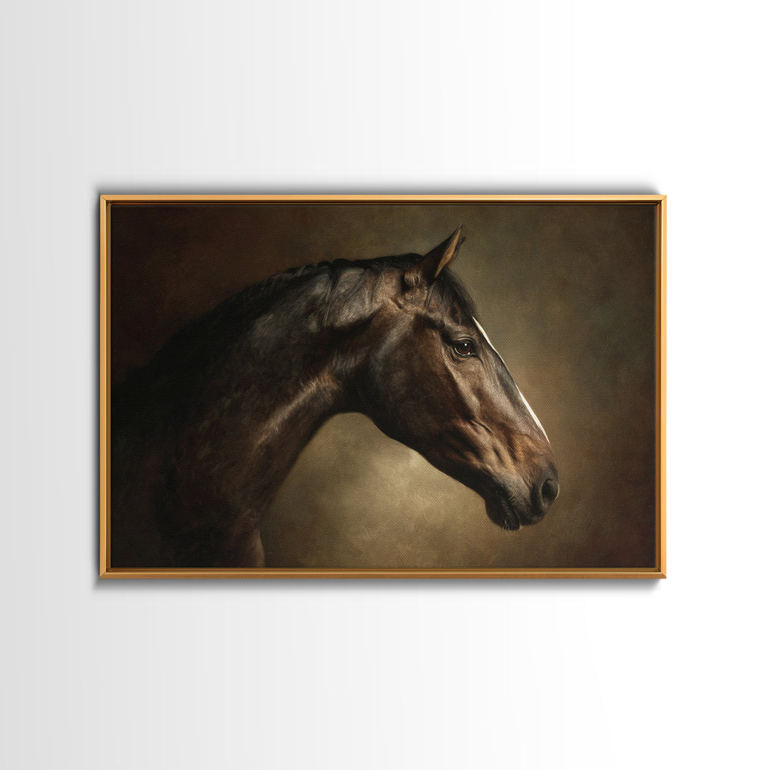 Realistic Horse Portrait Framed Canvas Print, Traditional Art, Luxury Decor, Living Room Decor, Fine Art, Classic, Art Print, TRA-3x2-79