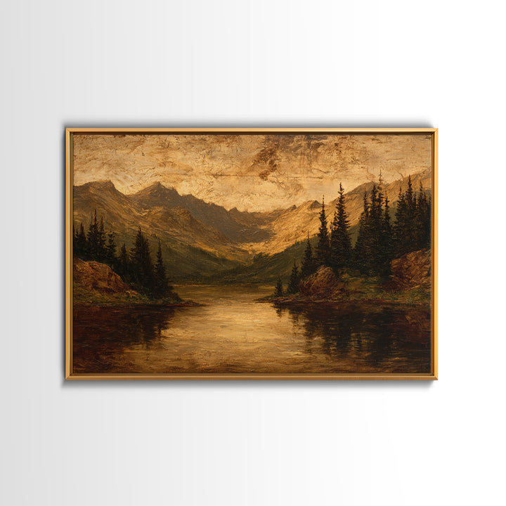 Mountain Lake with Pine Forest Reflection Canvas Print, Traditional Art, Statement Artwork, Living Room Decor, Classic, TRA-3x2-85