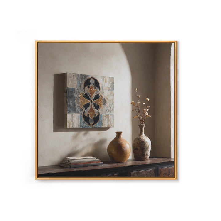 Hand Painted Shield Motif Framed Canvas Print, Tribal Art, Art, Living Room Decor, Fine Art, Tribal, Gallery Wall Art, TRI-1x1-53
