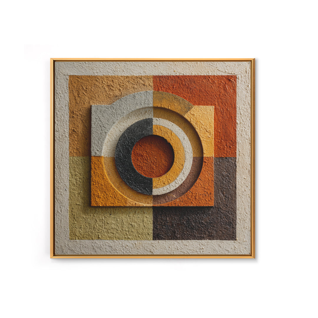 Abstract Drum Circle Suggested Through Repeated Forms Framed Canvas Print, Tribal Art, Earthy, Living Room Decor, Abstract Art, TRI-1x1-6