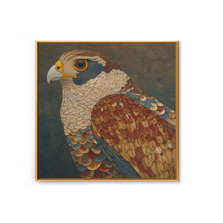 Totemic Bird with Patterned Wings Framed Canvas Print, Tribal Art, Earthy, Living Room Decor, Abstract Art, Tribal, TRI-1x1-72