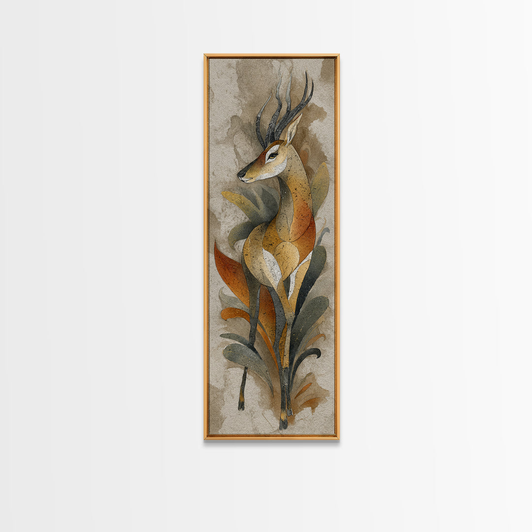 Ancient Cave Art Running Animals Framed Canvas Print, Tribal Art, Living Room Decor, Oil Painting, Tribal, Rustic Home Decor, TRI-1x3-45